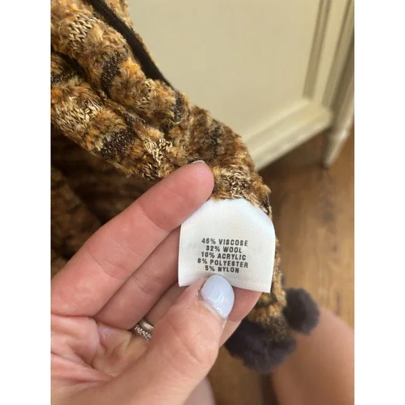 St John Sport Knit Long coat jacket multi brown with fur trim belt NWOT Small‎